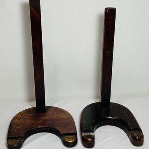 (2) VNTG Wooden Display Stands Dk Brown, 9", 1970's, For Plates, Artwork, Etc.